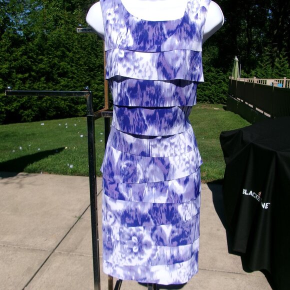 NWOT CONNECTED BLUE&WHITE TIERED SLEEVELESS DRESS 8 - Picture 1 of 1